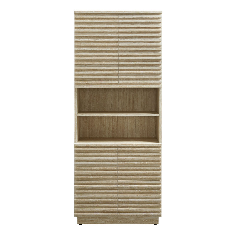 Render Tall Faux Travertine Linen Storage Cabinet In Travertine