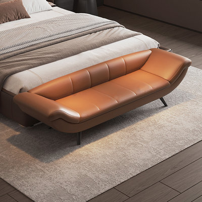 Banc long en cuir orange de style chambre à coucher et vestibule orange
