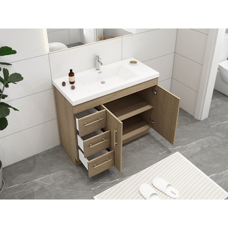 Carliss 42'' Single Bathroom Vanity with Acrylic Top, Natural/Oak, Gold