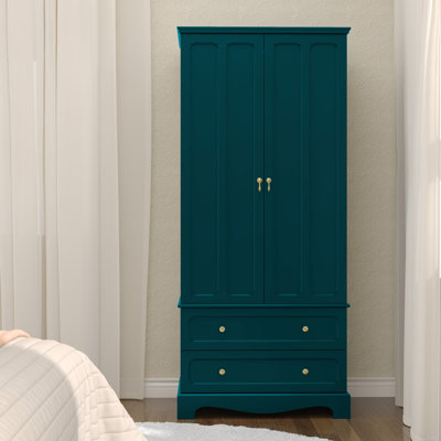 Freestanding Wooden Wardrobe Armoire with 2 Drawers by Red Barrel Studio