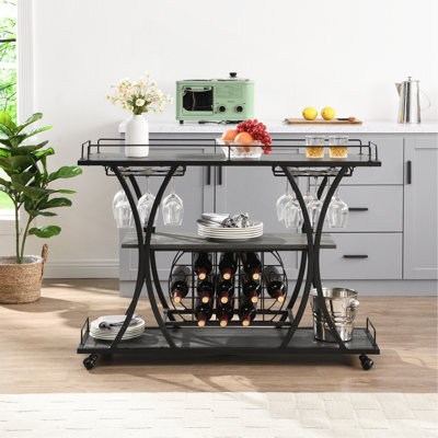Chariot-bar avec porte-bouteilles en verre trempé