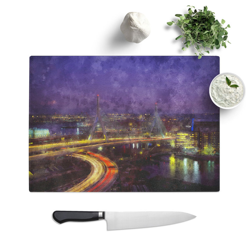 Massachusetts Boston Skyline Painting Chopping Board, 0.4cm H x 28.5cm W x 39cm L