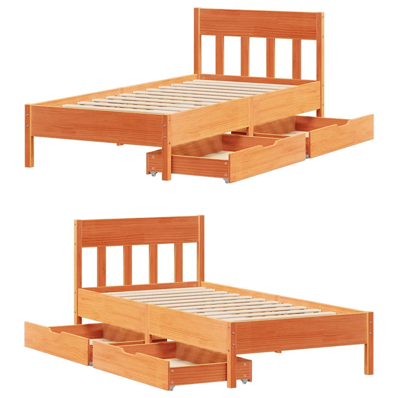 Vernia Solid Wood Bed, Wax brown, 165.5 x 205.5 cm
