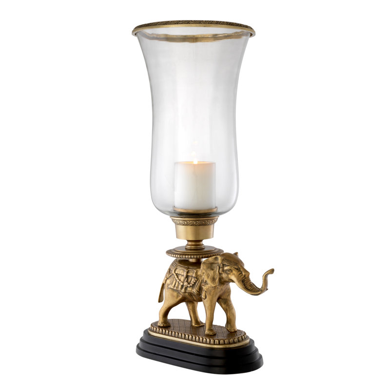 Elephant Elegance 25'' Brass and Glass Tabletop Hurricane
