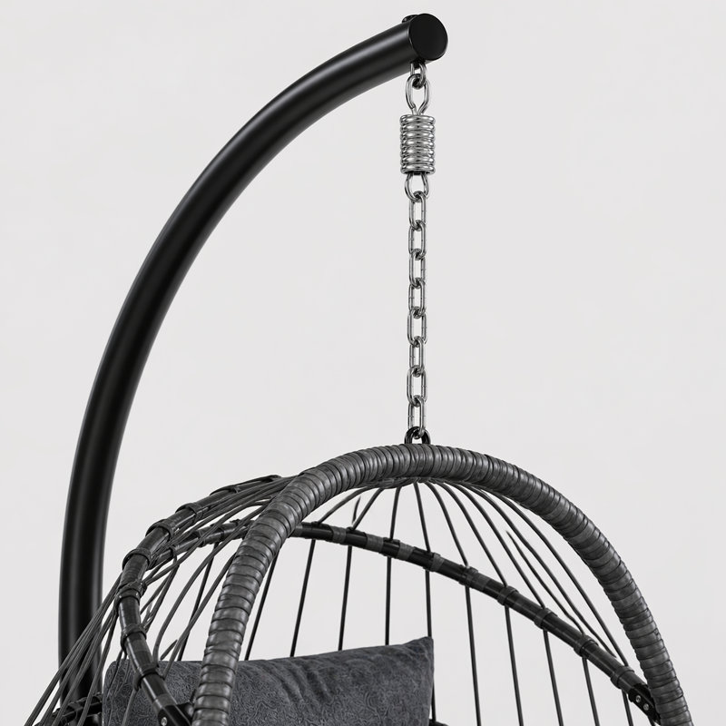 Fauteuil suspendu en osier avec support Solvane, Gris / Gris