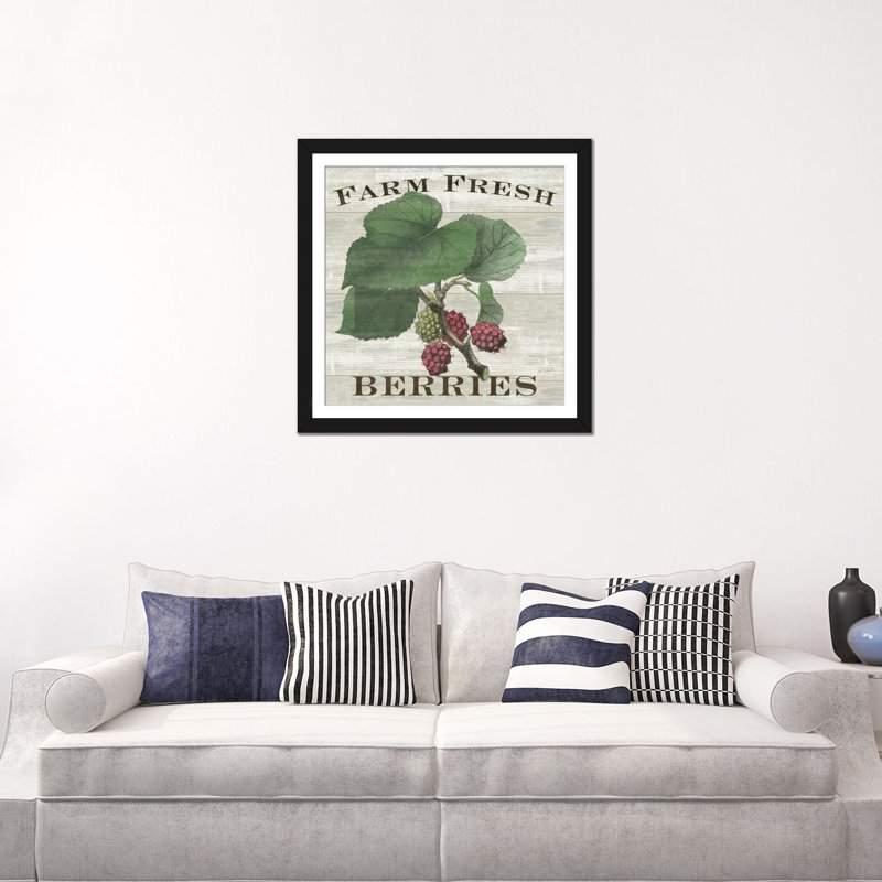 « farm fraîche raspberries », impression sur toile tendue, Papier beaux-arts encadré noir, Blanc, H 24 po x l 24 po x P 1 po