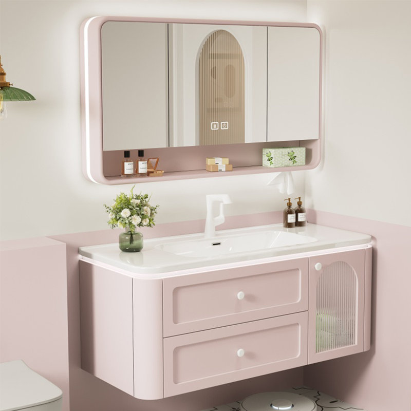 Élégante armoire de salle de bain de style français, Rose clair