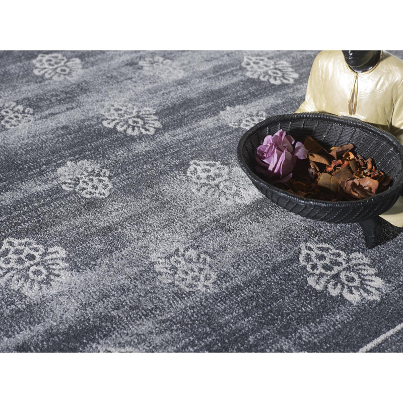 Tapis noir transitionnel Angel fabriqué à la machine - 5 pi x 7 pi, Rectangle 5 pi x 7 pi