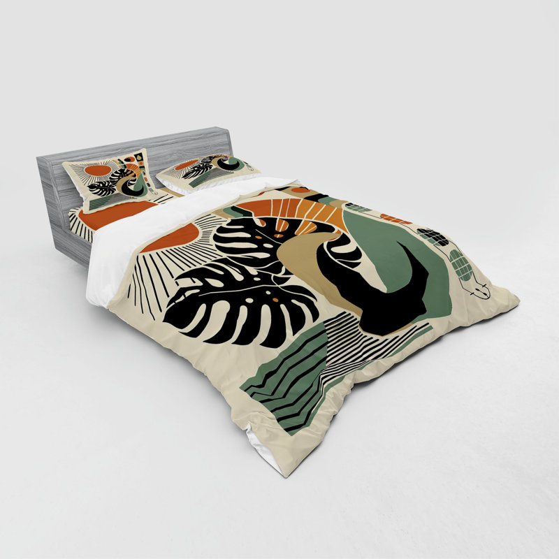 Ensemble de literie Ambesonne Monstera et cannelle noir beige, Housse de couette grand + 3 pièces supplémentair