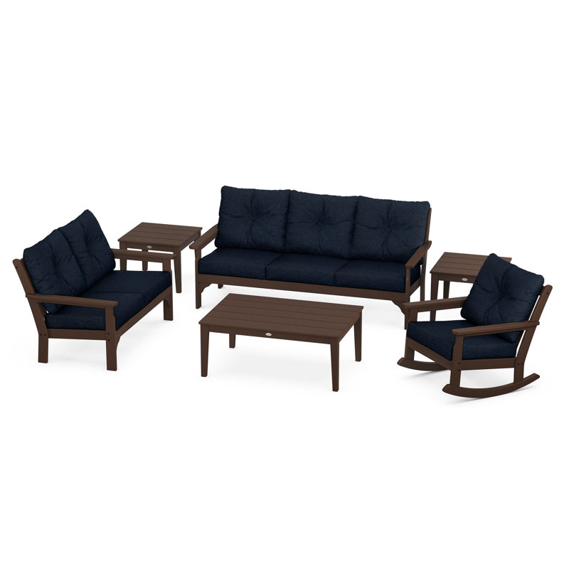 Vineyard 6-Piece Deep Seating Set, Mahogany, Marine Indigo