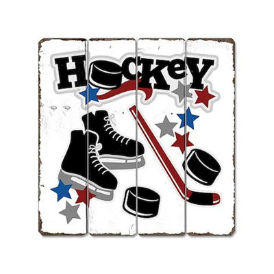 Décoration murale enseigne en bois hockey