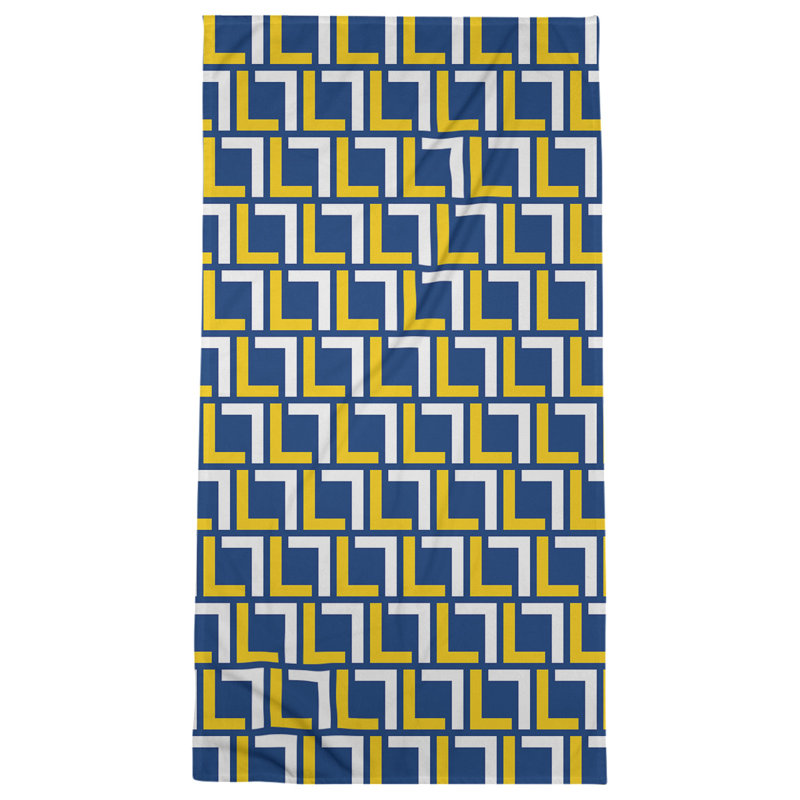 Serviette de plage en microfibre, Bleu royal / or / blanc