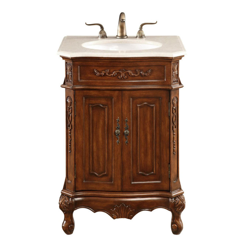 Lunette 24'' Single Bathroom Vanity with Top, Ivory White, Teak