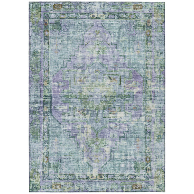 Machine Washable Indoor/Outdoor Xhevrie Teal Rug