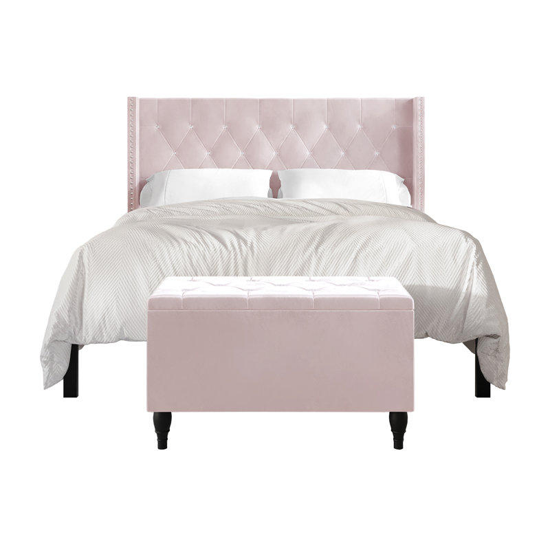 Falaq Solid Wood Piece Bedroom Set, Light Pink, Queen