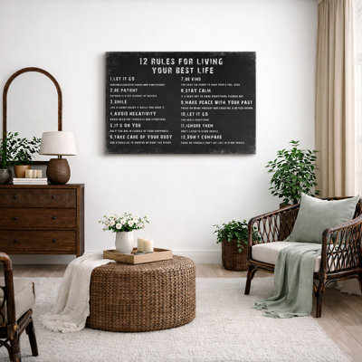 12 Rules For Living Your Best Life Inspirational Guide Framed On Canvas Print