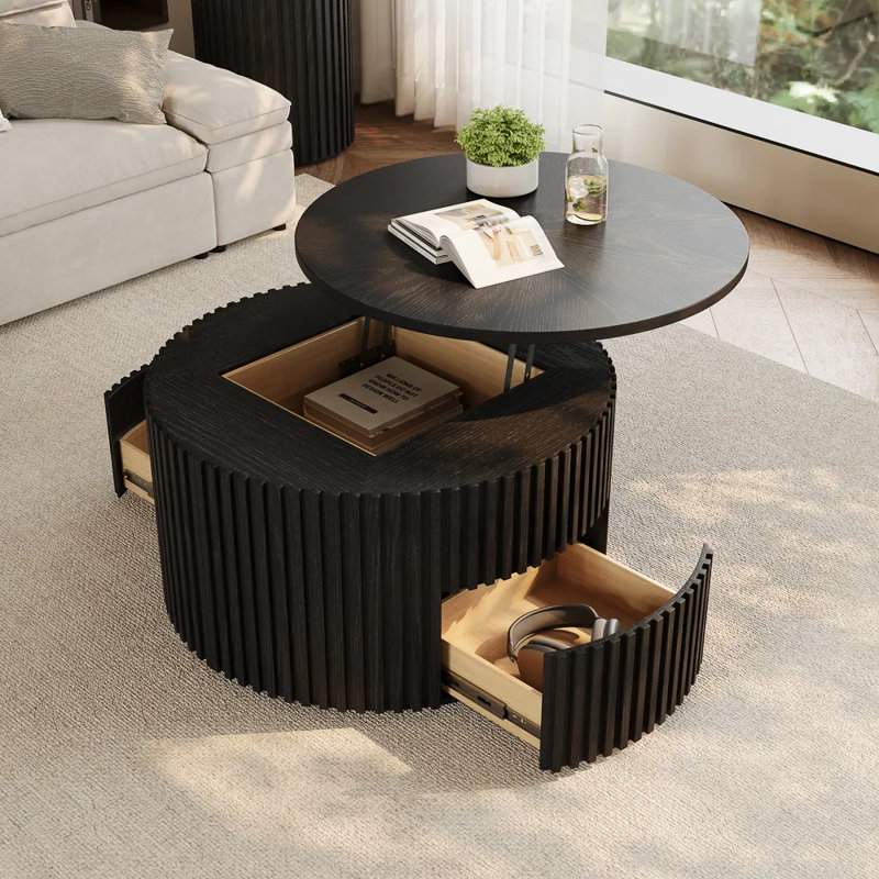 Silva - Table basse à plateau relevable, H 17,72 po x L 31,5 po x l 31,5 po, Noir