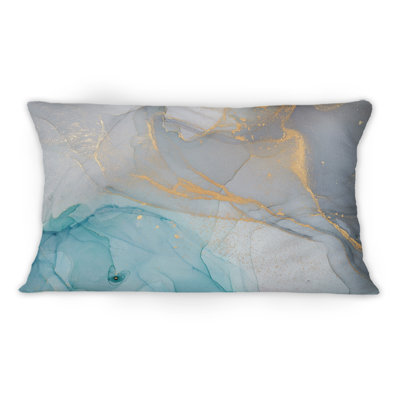 Turquoise And Blue Liquid Ink - Modern Printed Throw Pillow 1