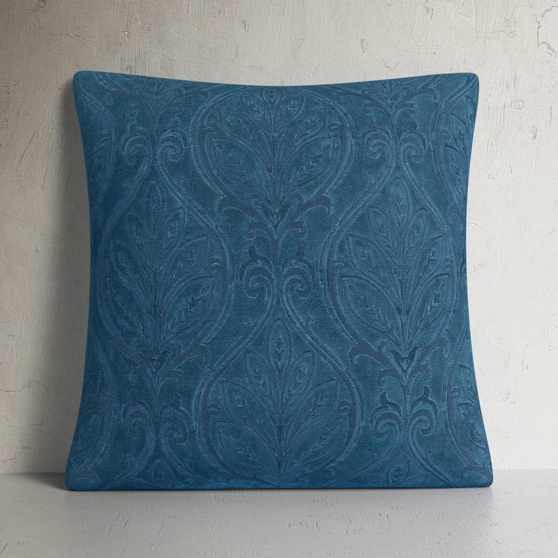 Embroidered Velvet Pillow Cover, Dark Blue/Denim