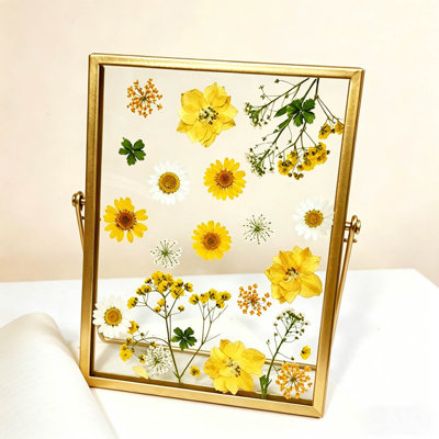 Handmade DIY Dried Flowers Specimen Metal Glass Photo Frame Embossed Parent Child Handprints Simples Picture Frame Ornaments 10ml