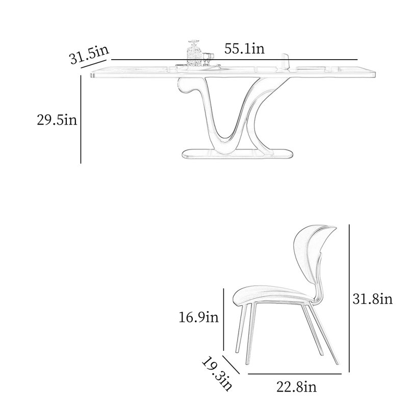 Modern Rectangular Rock Slab Dining Table Sets