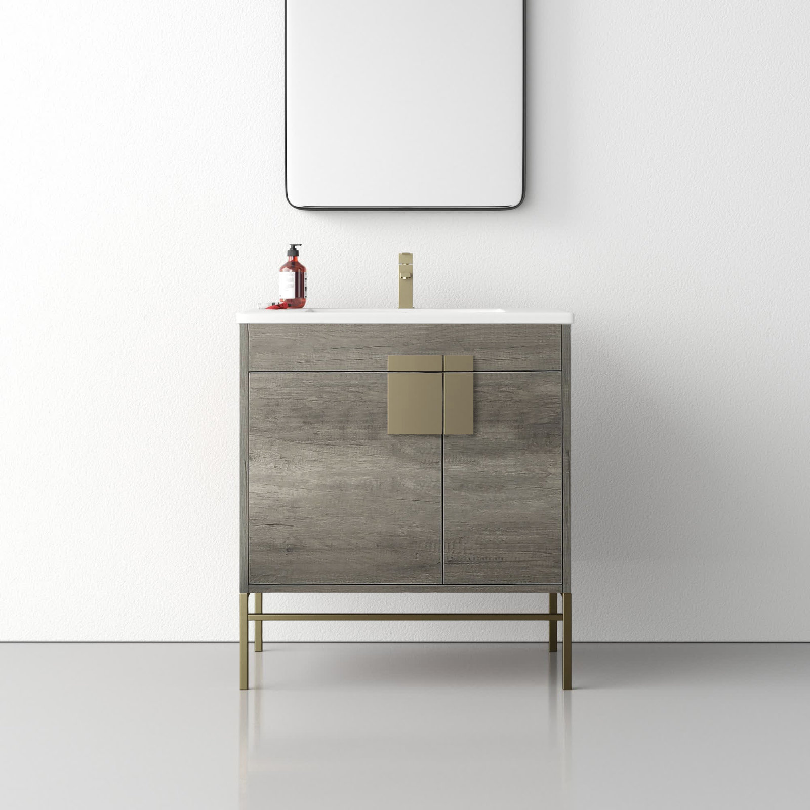 Maisie 30'' Single Bathroom Vanity, Satin Brass, Gray