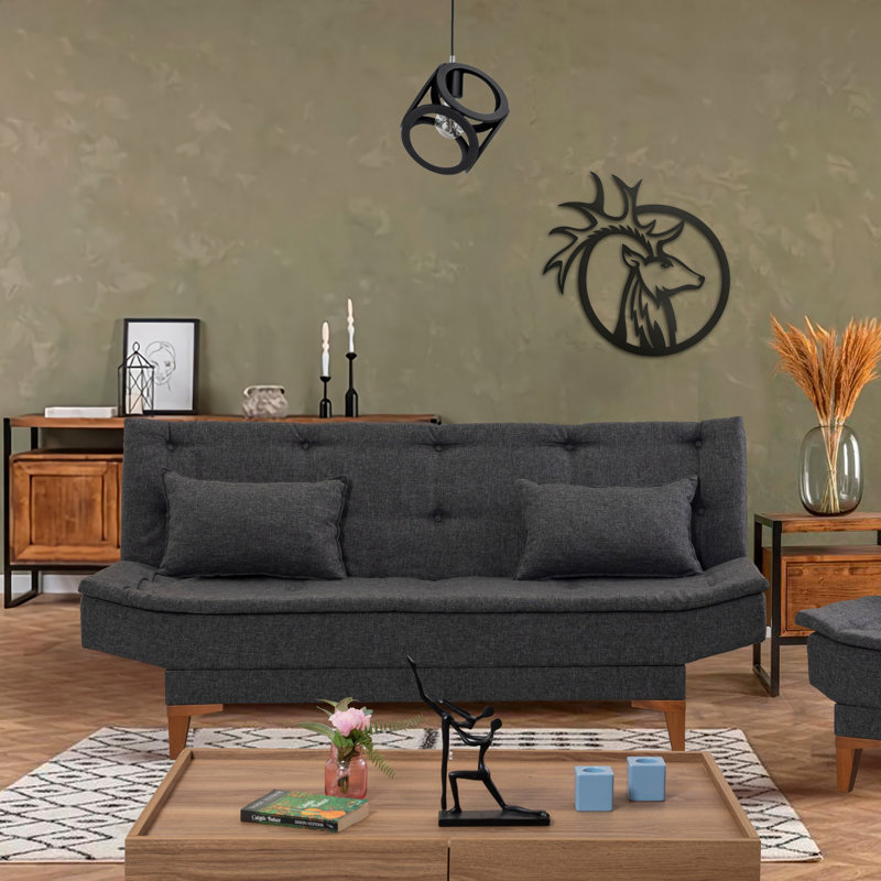 Twin 73.2" Wide Split Back Convertible Sofa, Anthracite