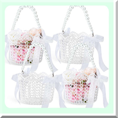 Vintage White Flower Girl Basket Set for Weddings