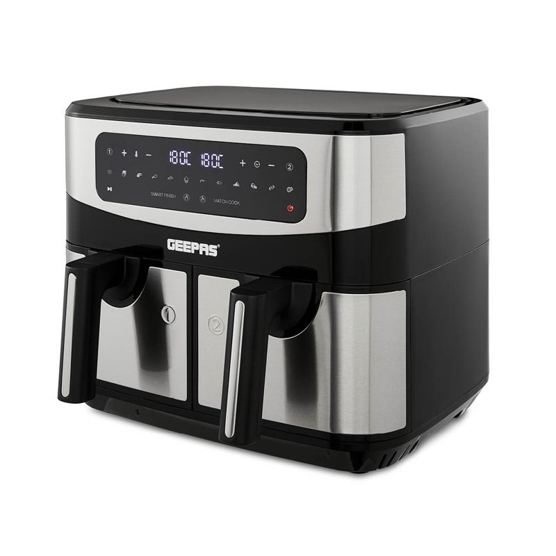 Geepas Vortex 9L Dual Basket Air Fryer, 10-In-1 Digital Convection, LED Touchscreen