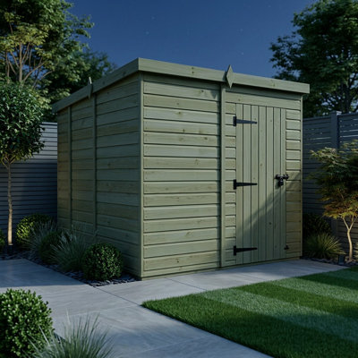 Total Sheds 7ft x 9ft Pent Garden Shed - Single Door - No Windows - Pressure Treated Timber - UK Manufactured