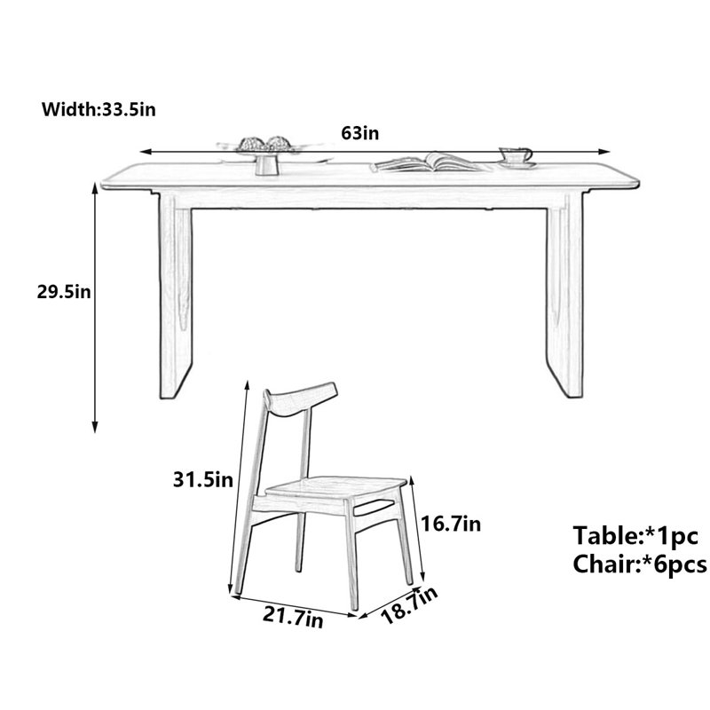 Table de salle à manger Nordic, H 29,5 po x L 63 po x l 33,5 po, 7