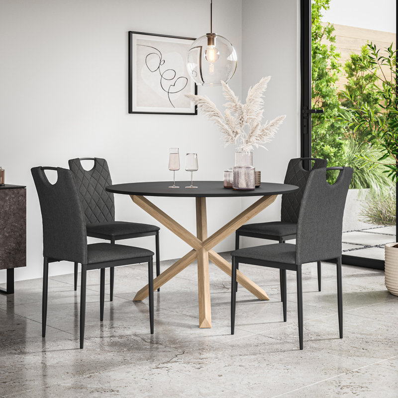 Daraich 4 - Person Dining Set, Black/Oak/Charcoal