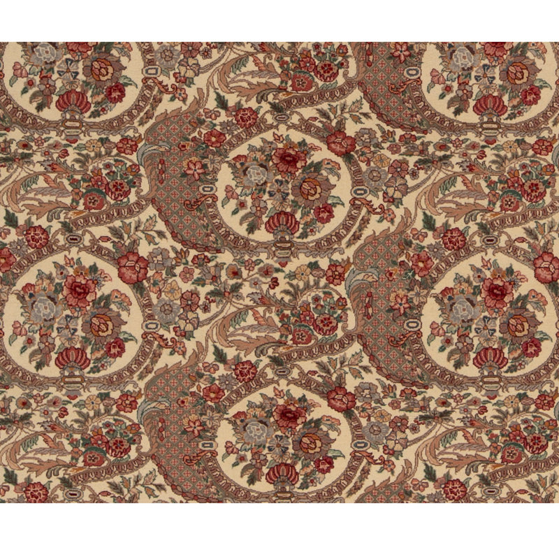 Tapis beige / brun / rouge noué à la main de haute qualité