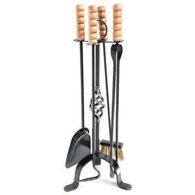 Koa Piece Iron Fireplace Tool Set Tool Stand