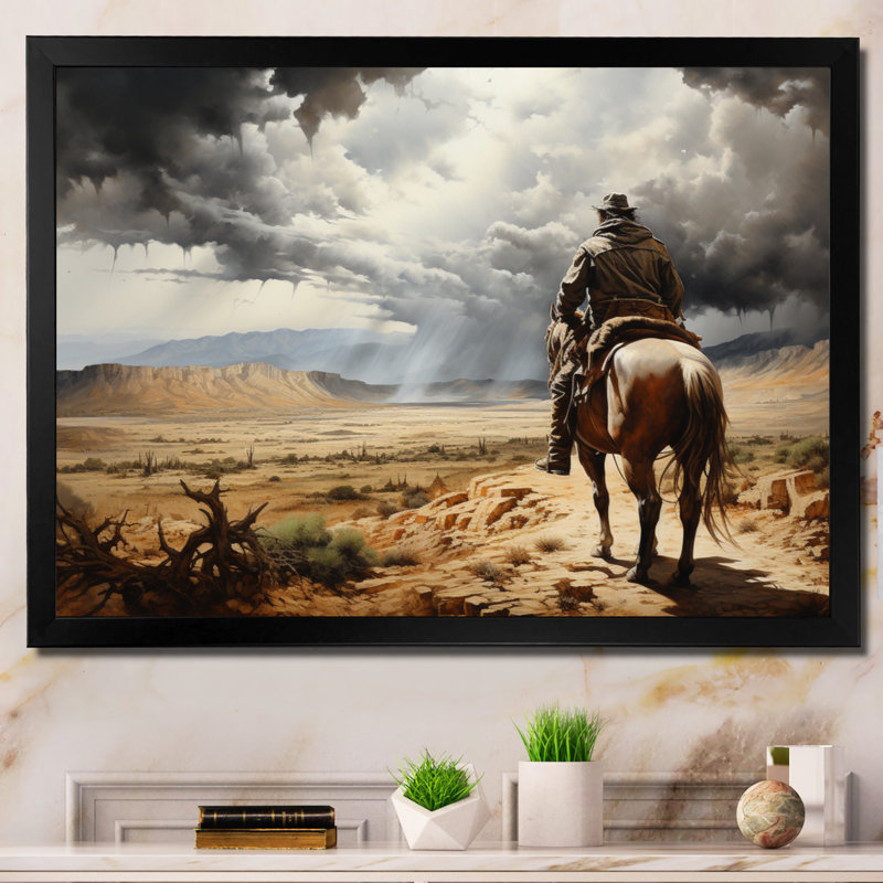 Cowboy Calm Before The Storm - Cowboys Canvas Wall Art, H 16 po x l 32 po x P 1 po, Cadre simple noir