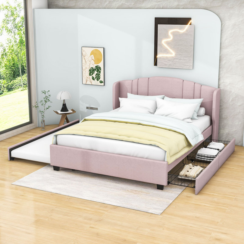 Lit avec rangement tapissier Emilymae, Rose