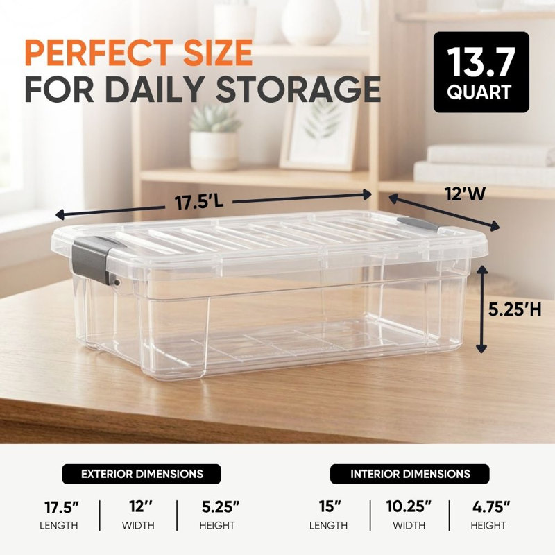 Ensemble de 3 bacs de rangement transparents Latitude Run® avec couvercles en plastique pour la maison, 13,7 pte