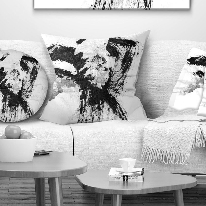 Tache de peinture noire - coussin imprimé abstrait, 16 po x 1 po, Coussin décoratif
