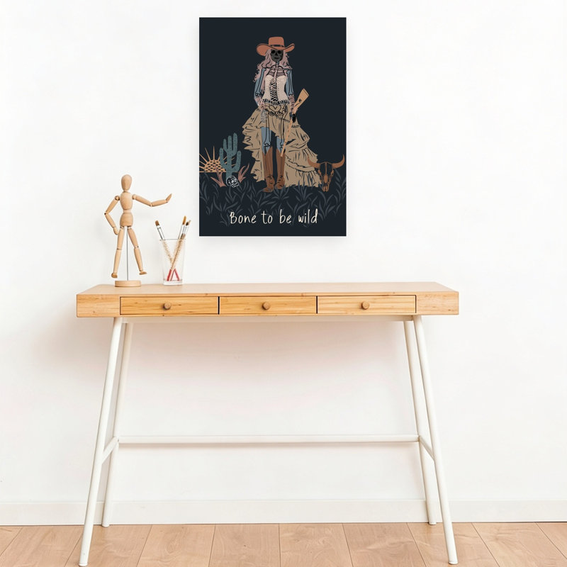 Desert Skeleton Cowgirl Gothic Rustic Vintage Cactus Plant Landscape Sunset Wall Art Print 1 Piece Wrapped Canvas Wall Art