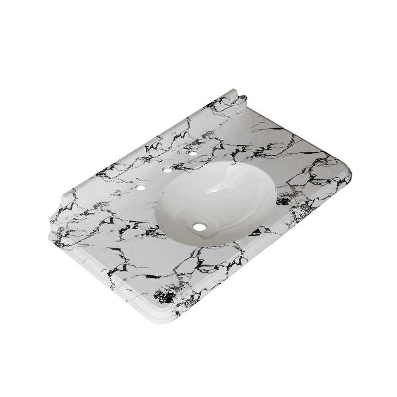 Lavabo de salle de bain 36 po Vici avec plateau en marbre blanc de Carrare et 3 trous pré-percés