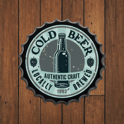 Bouteille de bière froide, plaque d'étain en métal, art mural, plaque, décoration de maison rétro, 13,8 x 13,8 pouces