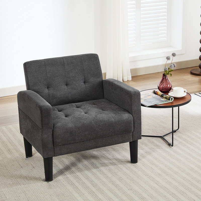 Tufted Accent Living Room Armchair, Dark Gray Polyester