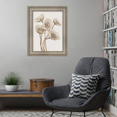 «Poppies in Sepia II» par Tim Otoole, reproduction d'art encadrée sur bois
