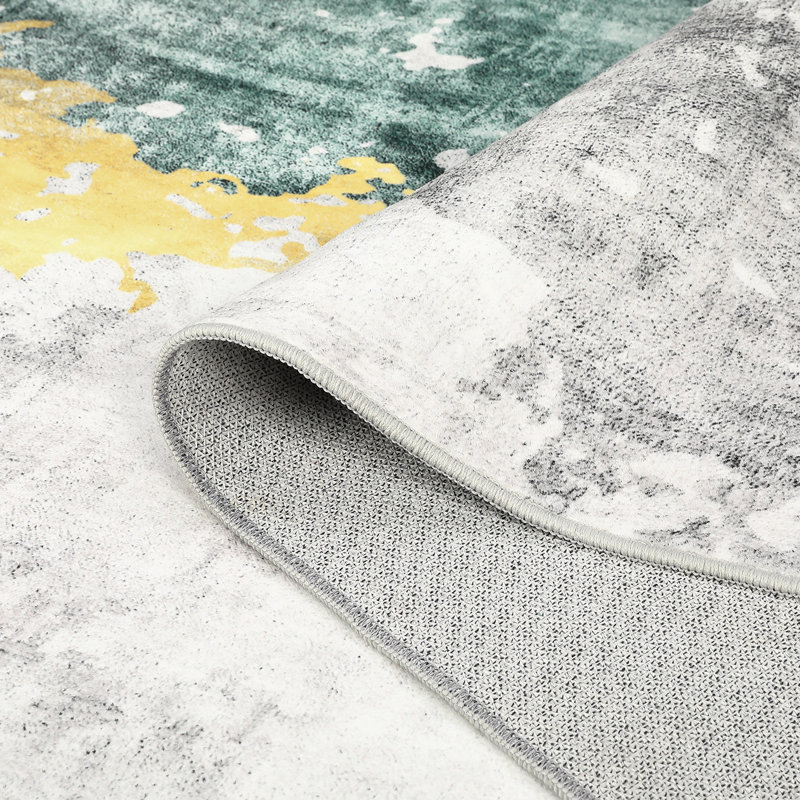 Modern Abstract Area Rug – Soft Low Pile, Machine Washable, Non-Slip, Non-Shedding, Mark Resistant – Yellow-Green Hue, 8x10ft