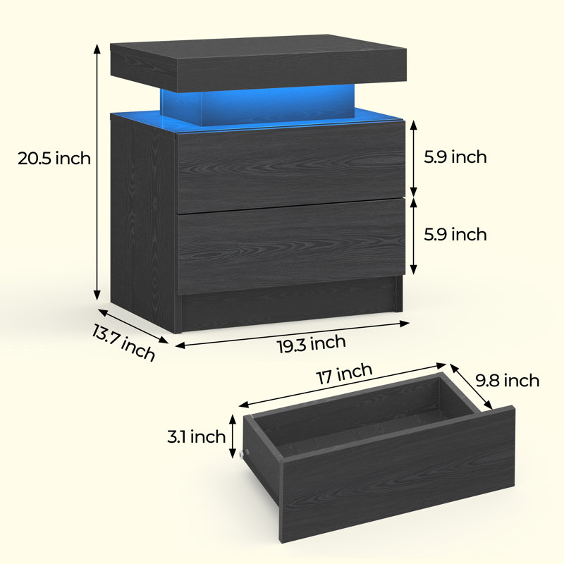 20'' W Particle Board / Chipboard Nightstand, Black Woodgrain, Set of 2