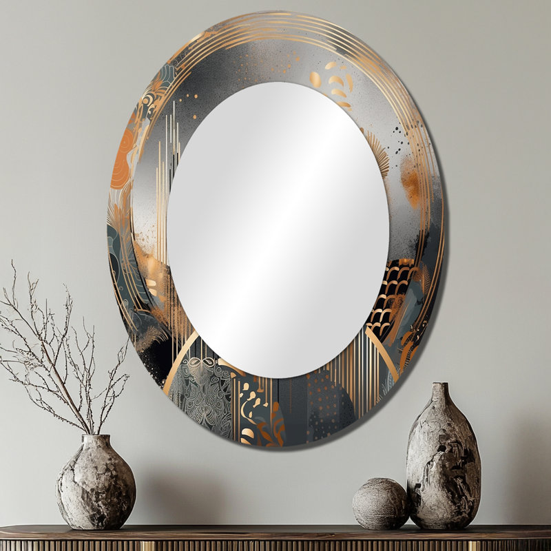 Miroir mural ovale doré et gris à formes modernes minimalisme IV, 40 po x 30 po