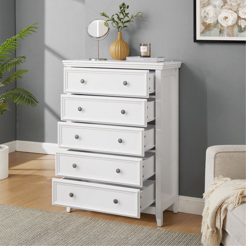 Commode moderne à 5 tiroirs, commode à tiroirs et rangement pour vêtements, armoire de rangement pour le salon, rangement pour commode blanc