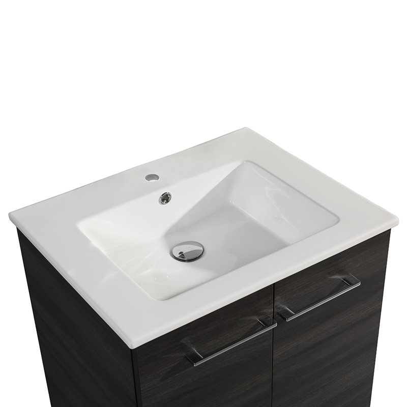 Annecy 24 In. Bathroom Vanity With Ceramic Sink Top, Matte Black, Black Walnut, Single-Hole