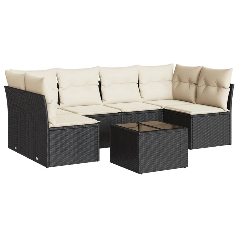 Ensemble de canapé de jardin PE rotin, acier thermolaqué, polyester, S / O, Noir
