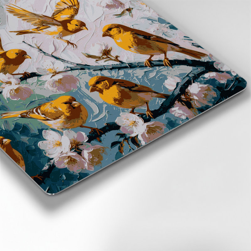 Art mural oiseaux en métal safran gris pinson, H 8 po x l 8 po
